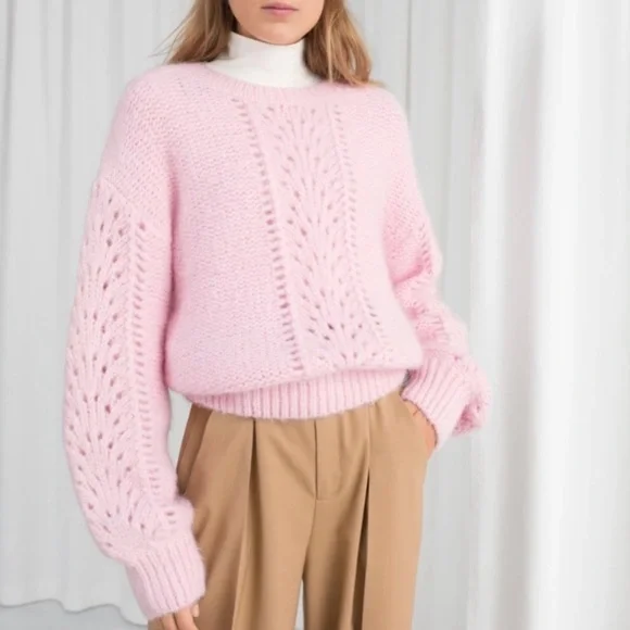 & Other Stories Pink Mohair Eyelet Sweater - Picture 3 of 12